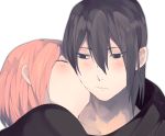  1boy 1girl black_hair blush cheek_kiss closed_eyes couple haruno_sakura hetero kiss naruto pink_hair sketch u_928 uchiha_sasuke 