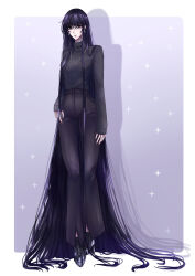 aged_up alternate_costume bishoujo_senshi_sailor_moon bishoujo_senshi_sailor_moon_s black_hair black_pants black_sweater crescent crescent_facial_mark facial_mark forehead_mark highres jewelry long_hair long_sleeves mistress_9 multiple_girls necklace pants purple_lips sidelocks sleeves_past_wrists solo star_(symbol) star_facial_mark sweater tomoe_hotaru turtleneck turtleneck_sweater very_long_hair violet_eyes wbr_komet 