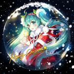 1girl ahoge blush capelet christmas green_eyes green_hair hairband hatsune_miku long_hair long_sleeves looking_at_viewer merry_christmas nardack open_mouth rabbit sketch smile snow solo star twintails very_long_hair vocaloid yuki_miku 