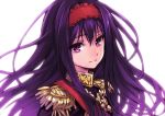  1girl asagiri_no_miko bad_id epaulettes hairband hiruko_(asagiri_no_miko) long_hair matsuryuu medal purple_hair sash solo uniform violet_eyes 