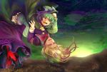  2girls belt blonde_hair bow brown_hair circuit_board dress falling green_hair hat highres holding long_hair maribel_hearn multiple_girls red_eyes ribbon sheep short_hair skirt tears touhou usami_renko violet_eyes yotogi_(yotogi_luminary) 