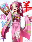  1girl 2015 :d alternate_hairstyle blush chypre_(heartcatch_precure!) dated female hanasaki_tsubomi heartcatch_precure! japanese_clothes kimono matatabi_(karukan222) open_mouth pink_eyes pink_hair precure smile wide_sleeves 