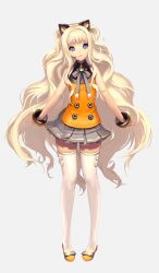  1girl :3 absurdres animal_ears blonde_hair blue_eyes cat_ears full_body headset highres kkuem long_hair official_art photoshop_(medium) pigeon-toed pleated_skirt seeu skirt smile solo standing thigh-highs third-party_source transparent_background very_long_hair vocaloid wavy_hair zettai_ryouiki 
