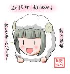  1girl animal_costume grey_hair horns kantai_collection open_mouth sheep_costume sheep_horns smile solo sparkle translation_request yano_toshinori yuubari_(kantai_collection) |_| 