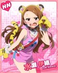  &gt;_&lt; animal_ears animal_suit blush brown_hair character_name fangs gloves idolmaster idolmaster_million_live! long_hair minase_iori red_eyes tail 