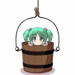  1girl bucket green_eyes green_hair hair_bobbles hair_ornament in_bucket in_container kisume short_hair solo touhou twintails utakata_(azaka00) 