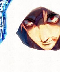  1boy closed_mouth commentary english_commentary hood hood_down hooded_jacket itadori_yuji jacket jujutsu_kaisen jujutsu_kaisen_modulo male_focus pink_hair scar scar_on_face scar_on_forehead scar_on_mouth short_hair simple_background solo taku_(aywakutakuay) 