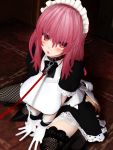  1girl 3d 3d_custom_girl blush breasts collar gloves highres leash looking_at_viewer maid maid_headdress original red_eyes redhead solo thigh-highs 