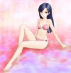  1girl absurdres arm_support bikini blue_hair brown_eyes highres idolmaster kisaragi_chihaya long_hair sitting swimsuit tama_(tama&#039;s_website) 
