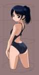  1girl ass black_eyes blue_hair competition_swimsuit from_behind one-piece_swimsuit original ponytail rohitsuka short_hair standing swimsuit 