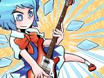  1girl bass_guitar blue_eyes blue_hair bowtie cirno emphasis_lines ice ice_wings instrument short_hair solo touhou wings yume_giwa 