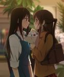  :d apron blazer blush bouquet breath brown_eyes brown_hair flower green_eyes highres idolmaster idolmaster_cinderella_girls kisetsu long_hair multiple_girls open_mouth shibuya_rin shimamura_uzuki side_ponytail skirt smile 