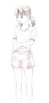  1girl gym_uniform monochrome original short_hair sketch solo traditional_media twintails yoshitomi_akihito 