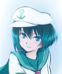  1girl anchor green_eyes green_hair hat murasa_minamitsu neckerchief sailor sailor_collar sailor_hat shiozaki16 short_hair smile solo touhou 
