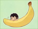  1boy ace_of_diamond ayu_(mog) banana black_eyes black_hair food fruit green_background lowres male_focus oversized_object short_hair solo todoroki_raichi 