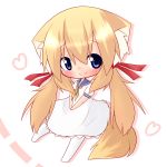  1girl animal_ears blonde_hair blue_eyes blush chibi fox_ears fox_tail highres koyomi_(shinshia) original sailor_dress shinshia solo tail white_legwear 