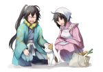  1boy 1girl akatsuki_hiro apron black_hair cat japanese_clothes log_horizon long_hair ponytail sara_(log_horizon) short_hair soujirou_seta 