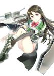  119 1girl brown_eyes brown_hair chikuma_(kantai_collection) gloves highres kantai_collection long_hair smile solo turret underwear uniform 