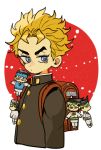  1boy backpack bag black_hair blonde_hair blue_eyes bust chibi earrings gakuran hirose_kouichi jewelry jojo_no_kimyou_na_bouken kishibe_rohan randoseru sahau228 school_uniform short_hair solo 