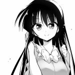  1girl arm_up bow breasts bust circle_cut hachi_(chihagura) hand_in_hair hime_cut houraisan_kaguya looking_at_viewer monochrome simple_background smile solo touhou white_background 