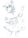  1girl animal_ears capelet jewelry kukkuru monochrome mouse_ears mouse_tail nazrin pendant smile solo tail thigh-highs touhou 