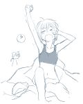  2girls anger_vein blanket blush bob_cut bra erica_hartmann gertrud_barkhorn mukiki multiple_girls navel panties short_hair simple_background sketch sleepy solo_focus sports_bra strike_witches tears underwear waking_up white_background yawning 