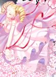  1girl absurdres blonde_hair breasts cardcaptor_sakura cherry_blossoms cleavage closed_eyes dress drill_hair facial_mark flower_(clow_card) forehead_mark gendo0033 highres ribbon twin_drills 