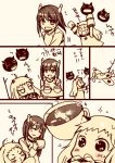  :d ahoge airplane comic cup flying_sweatdrops headband horns kantai_collection long_hair mittens monochrome northern_ocean_hime open_mouth shinkaisei-kan short_hair smile taihou_(kantai_collection) teacup teramoto_kaoru translated 