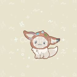  :3 alternate_color animal_focus animal_hood brown_hat chibi commentary_request commission eevee fluffy full_body grey_fur hat hood joo_gumoon korean_commentary looking_at_viewer lowres neck_fur no_humans pokemon pokemon_(creature) pokemon_focus shiny_pokemon simple_background sitting solo white_fur yellow_background 