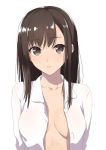  1girl breasts brown_eyes brown_hair bust f-cla long_hair no_bra open_clothes open_shirt original parted_lips solo 