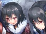  2girls blush fur fusou_(kantai_collection) headgear japanese_clothes kantai_collection kimono long_hair maruki_(punchiki) multiple_girls short_hair sketch twitter_username yamashiro_(kantai_collection) 