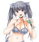  1girl bikini blue_eyes cleavage drink licking macfist one_eye_closed original sarong silver_hair swimsuit tongue tongue_out twintails 