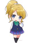  ayase_eli blonde_hair blue_eyes blush chibi lon_hair love_live!_school_idol_project ponytail seifuku smile 