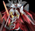  armor cape claws digimon goggles hackmon highres horns jesmon looking_at_viewer looking_back no_humans sword tagme tail weapon yellow_eyes yoroiusagi 