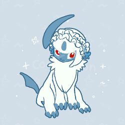  absol animal_focus blue_background blue_bow bow bright_pupils chibi claws closed_mouth commission fluffy full_body horns joo_gumoon looking_at_viewer lowres maid_headdress mane neck_fur no_humans pokemon pokemon_(creature) pokemon_focus red_eyes simple_background single_horn sitting solo white_fur white_pupils 