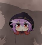  &gt;:o 2girls :o bowl_hat chibi from_above hakurei_reimu japanese_clothes kimono looking_at_viewer multiple_girls needle open_mouth orange_eyes purple_hair shadow short_hair silhouette sukuna_shinmyoumaru touhou twumi 