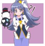  ! 1girl ? arms_behind_back atair crescent_earrings cure_tender earrings hair_ornament happinesscharge_precure! hat heart_hair_ornament hikawa_maria jewelry long_hair magical_girl phanphan_(happinesscharge_precure!) phantom_(happinesscharge_precure!) ponytail precure purple_hair short_sleeves skirt smile solo spoilers top_hat 