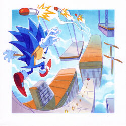  1boy absurdres blue_fur furry furry_male gloves highres missile multicolored_shoes nuri_durr outdoors red_shoes ring_(sonic) shoes solo sonic_(series) sonic_the_hedgehog two-tone_shoes white_gloves white_shoes 