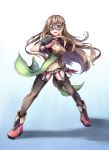  &gt;:d 1girl :d blue_eyes brown_hair fingerless_gloves garter_straps glasses gloves highres long_hair looking_at_viewer open_mouth original shoes smile solo tamashii_yuu 