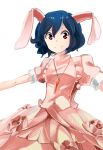  1girl animal_ears black_hair dress inaba_tewi jewelry necklace outstretched_arms rabbit_ears red_eyes short_hair smile solo touhou yoshinaga_p 