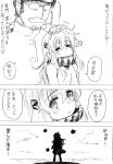  1boy 2girls admiral_(kantai_collection) byeontae_jagga comic glasses hat hibiki_(kantai_collection) highres kantai_collection military military_uniform monochrome multiple_girls naval_uniform northern_ocean_hime northern_ocean_hime_(cosplay) peaked_cap petting revision translated uniform 