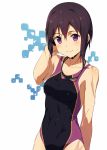  1girl competition_swimsuit goggles goggles_around_neck kinta_(distortion) one-piece_swimsuit short_hair smile solo swimsuit wet 