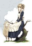  1girl highres horns luna_(reclaimed_land) maid original sheep solo 