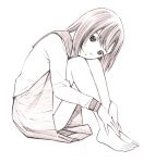  1girl barefoot monochrome original school_uniform serafuku short_hair sitting sketch solo traditional_media yoshitomi_akihito 