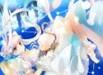  beng_huai_7 cat city dress flower girl gloves hatsune_miku high_heels ribbon sky smile twin_tails vocaloid white_hair 