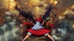  1girl blonde_hair bullet bulleta darkstalker fn_minimi gun highres kilayman m60 machine_gun shoot smoke solo wallpaper weapon widescreen 