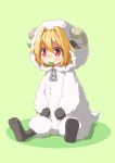  1girl animal_costume animal_ears blonde_hair blush eating grass hecchi_(blanch) hooves horns red_eyes rumia sheep_costume sheep_ears sheep_horns short_hair sitting smile solo touhou 