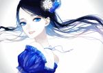  1girl black_hair blue_eyes hair_ornament kiyu_(divina-box) long_hair older original setsuko_(kose) snowflake_hair_ornament 