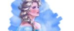  1girl absurdres bare_shoulders blonde_hair blue_eyes braid bust crying crying_with_eyes_open elsa_(frozen) eyeshadow frozen_(disney) hair_ornament hair_over_shoulder highres ice_crystal lips lipstick long_hair makeup nose single_braid sketch solo tears tholia 