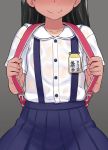 1girl 774_(nanashi) backpack bag black_hair blush long_hair name_tag original randoseru school_uniform smile solo suspenders 
